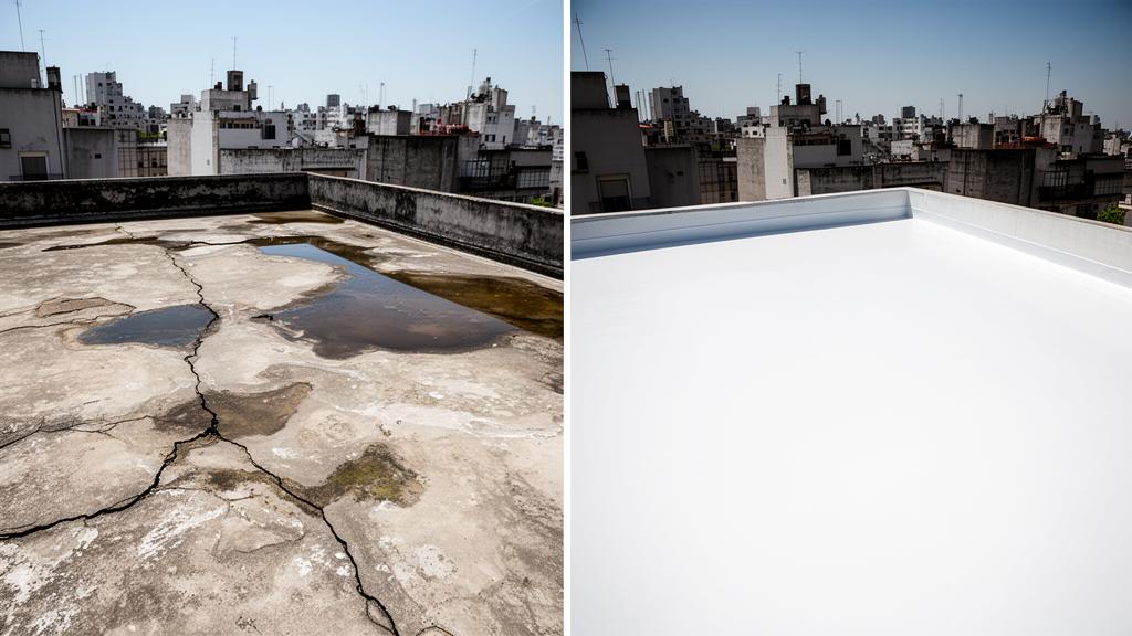 Antes y después de impermeabilización de losa en Caballito